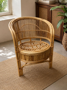 Silla de Mimbre Natural Hecha a Mano, Silla de Lectura Estilo Boho, Mueble Decorativo Tejido con Estilo para Sala de Estar, Dormitorio o Rincón de Lectura - Product Image 2