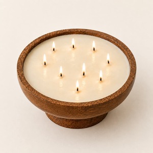 เชิงเทียนไม้ทรงกลมพร้อมไส้เทียนหลายเส้น โคมไฟตกแต่งบ้าน - Product Image 2