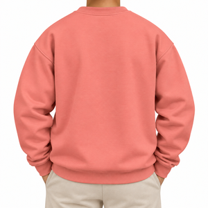 Sweat-shirt à col rond en corail pour homme, coupe classique, tricot en coton, décontracté, automne, couleur unie, manches longues - Product Image 2
