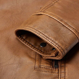 OEM Service Men <b>Genuine</b> <b>Leather</b> <b>Jackets</b> Stand Collar Front Logo Low MOQ Stylish Durable Trendy High Quality Winter - Product Image 3