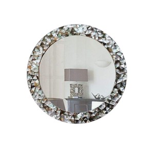 Hot Selling Wholesale Hand Made Round Vanity Wall <b>Mirror</b> Natural <b>Shell</b> Geometric Inlaid Decor Mother Of Pearl <b>Mirror</b> - Product Image 1