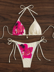 Beachwear Women New 2026 Swim Set Women's Floral Print Triangle Sexy Design Two Piece Neck Back Self Tie Low Rise Top <b>Bikini</b> Set - Product Image 3