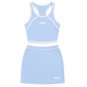 Mini Skirt Set Breathable Stretch Fashion Wear Supplier Women Ribbed Matching Crop Top and Skirt Set Custom Logo Private Label - Product Image 1