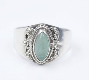 Anillo de Plata de Ley 925 al por Mayor con Prehnita Verde Natural, Corte Marquesa, Joyería de Diseño para Mujer - Product Image 6