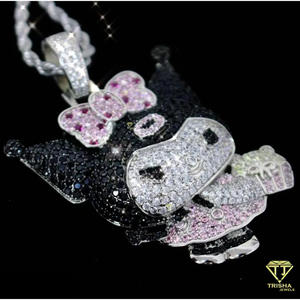 Colgante de Moissanita con Diseño de Personaje, Plata de Ley 925, Lazo Rosa, Piedra Negra, Joyería Hip Hop Iced Out - Product Image 5