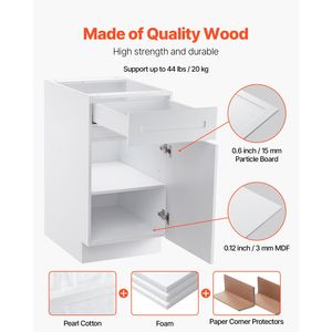 Mobile Base con Cassetti Moderno Bianco Stile Shaker da 18 Pollici, Non Assemblato, 24 Pollici L x 34,5 Pollici H, Pronto per il Montaggio - Product Image 2