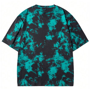 Camiseta de Manga Corta para Hombre, Talla Grande, Color Negro y Verde Azulado, Estampado Tie Dye, Transpirable, Tejido de Punto, Diseño Casual con Cuello Redondo - Product Image 4