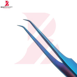 Pinces à cils professionnelles en titane bleu, pinces courbées en acier inoxydable de haute précision pour extensions de cils volumineuses - Product Image 3