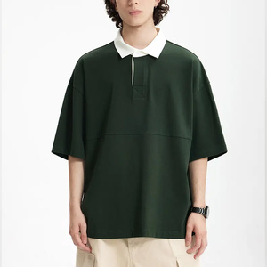 Polos de hombre de talla grande de color de contraste personalizado, polos de gran tamaño con logotipo bordado en los hombros caídos - Product Image 5