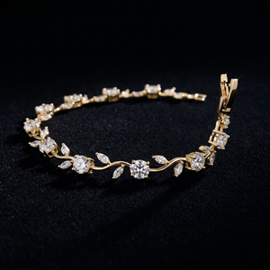 Bracelet jonc unisexe tendance en alliage de cuivre plaqué or 18 carats avec zircon et pierre blanche, motif tulipe, idéal pour anniversaire - Vente en gros - Product Image 3