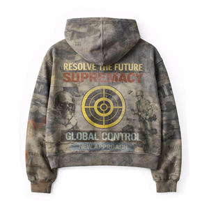 Sudadera con capucha oversize para hombre, personalizada, con efecto desgastado, lavado ácido, cremallera rosa, bordada, con efecto descolorido por el sol, estilo streetwear vintage, corta, con impresión DTG y serigrafía - Product Image 4