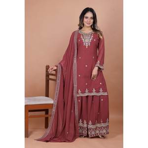 Ensemble de costume Sharara pour femme de designer avec codage de travail brodé - Product Image 2