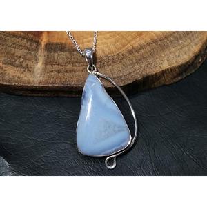 Colgante Ovalado de Ágata Azul Natural con Engaste de Plata de Ley 925, Hecho a Mano, Estilo Bohemia - Product Image 4