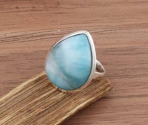 Anillo de Larimar Natural al por Mayor, Anillo de Plata de Ley Hecho a Mano con Engaste Clásico en Bisel, Anillo de Boda para Mujer, Regalo - Product Image 2