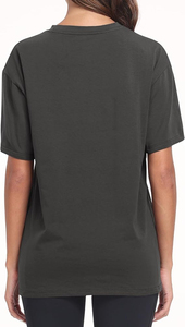 T-shirt gris à manches courtes pour femme, coupe classique, couleur unie, streetwear personnalisé, t-shirts décontractés en tissu canvas, prix de gros, meilleure qualité - Product Image 4