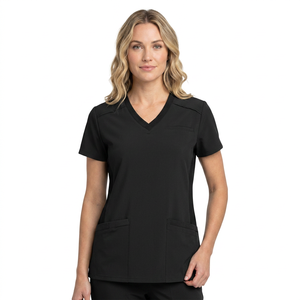 Blouse d'hôpital blanche en coton tissé à col en V pour femme avec poches et détection d'aiguilles - Product Image 5