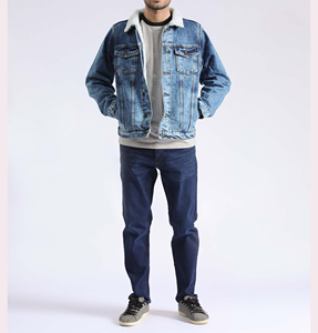High Quality <b>Men</b> <b>Denim</b> <b>Jacket</b> Full Sleeve Light Wash High Street Fashion Casual Outerwear Front Fleece Lined Eco-Friendly - Product Image 6