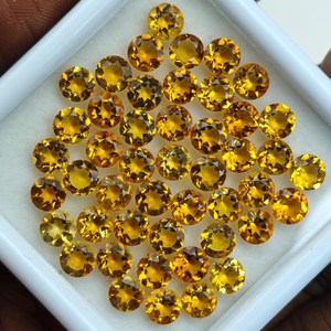 พลอยซิทรินธรรมชาติทรงกลมเจียระไนแบบเหลี่ยมคมขนาด 5 มม. สีเหลืองทอง สำหรับทำเครื่องประดับ ขายส่ง - Product Image 2