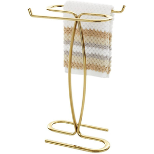 Porte-vêtements en métal doré avec arche supérieure et base en marbre, support de rangement minimaliste sur pied, porte-serviettes fait main en promotion - Product Image 1