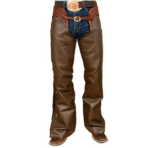 Blue Leather Jodhpur Breeches With Fringe Trim For Horse Riding - Product Image 6