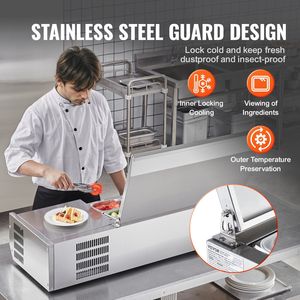 Attrezzatura di Refrigerazione per Cucine Commerciali, Stazione di Preparazione Condimenti da Banco 135 W con 2 Vaschette 1/3 e 4 Vaschette 1/6 in Acciaio Inox 304 - Product Image 5