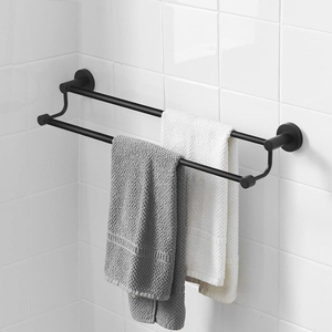 Porte-serviettes double couche moderne en laiton avec base en marbre noir, support de serviettes autoportant pour salle de bain, deux barres, finition dorée - Product Image 4