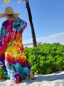 Kaftans de tinte de corbata ecológicos de moda, suministro al por mayor, de longitud hasta el suelo de último diseño caftanes, tejido natural respetuoso con la piel - Product Image 2