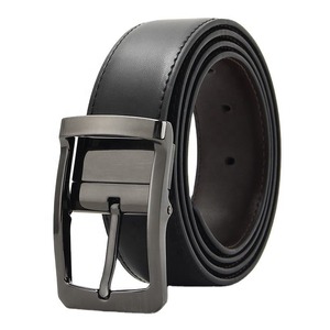 Ceinture en cuir véritable pour homme, noire, en cuir de vachette, boucle à ardillon en acier, ceinture résistante pour homme - Product Image 1