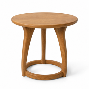 Table à manger ronde en teck massif de style scandinave moderne, base à trois pieds ouverte, durable, écologique, imperméable, pour appartement - Product Image 1