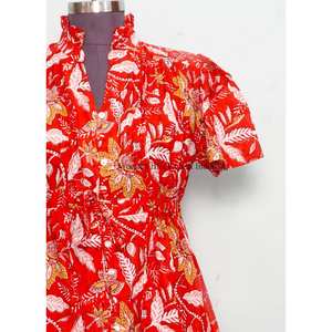 Robe d'été courte en coton indien pour femme, personnalisable, imprimé floral, tenue de soirée, taille naturelle, moderne, lavable - Product Image 4