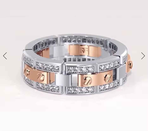 925 Sterling Silver Two Tone Moissanite Pave Setting GRA Certified Wedding Band VVS D Color Iced <b>Couple</b> Rose Gold <b>Ring</b> - Product Image 1