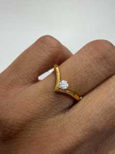 V Band <b>Ring</b> 14k 18k Solid Solid Gold Round Cut Lab Grown Diamond Prong Set Stackable Minimalist Everyday Wear Tiny Promise <b>Rings</b> - Product Image 5