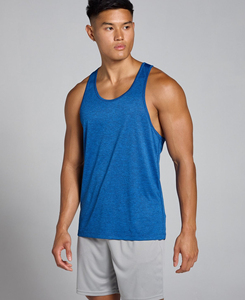 Débardeur sans manches pour homme, léger et performant, bleu uni, tricoté, col rond, respirant, style sportif, tissu polyester 180g - Product Image 1