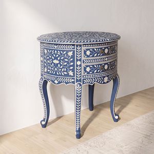 Mesa Auxiliar Multiusos Hecha a Mano con Incrustaciones de Hueso, Mueble Tradicional para Sala de Estar o Mesita de Noche con 2 Cajones - Product Image 2