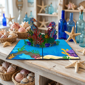 Meilleure Vente : Carte Pop-up Hippocampes 3D Faite à la Main en Papier Découpé au Laser, Design Personnalisé, Tendance Actuelle, Cadeaux de Saint-Valentin du Vietnam, Amour - Product Image 1