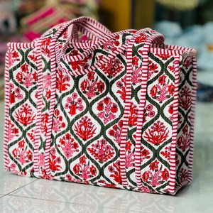 Quilted Indian Cotton Fabric Travel Shoulder Mini <b>Tote</b> <b>Bag</b> for Women <b>Summer</b> Shopping <b>Bag</b> - Product Image 4