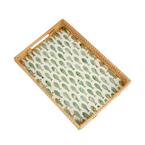 Elegant Rattan and Mother of Pearl Tray for Coffee Table Styling - Product Image 2