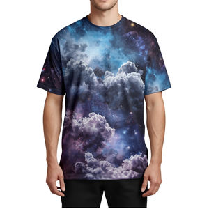 เสื้อยืดพิมพ์ลายกราฟิกกาแล็กซี่สำหรับผู้ชาย ทรงโอเวอร์ไซส์ สไตล์ลำลอง แฟชั่น - Product Image 3