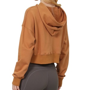 Sudaderas con capucha cortas personalizadas para mujer Tops cortos de alta calidad Color sólido Casual de gran tamaño Drop Shoulder Hoodie 2025 - Product Image 2