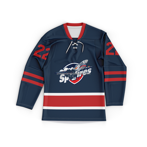Maillot de hockey sur glace bleu marine et rouge, col en V, manches longues, respirant, uniforme d'équipe pour hommes - Product Image 3
