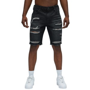 Pantalones Cortos de Mezclilla Negros para Hombre, Rotos, Desgastados, Casuales, hasta la Rodilla, de Algodón Transpirable, con Dobladillo Deshilachado, Estilo Vintage, para Verano - Product Image 1