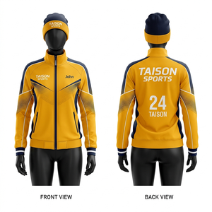 เสื้อแจ็คเก็ตฝึกซ้อมฟุตบอลหญิง 240 GSM ผ้าโพลีเอสเตอร์อินเตอร์ล็อค ระบายอากาศได้ดี สีส้ม ขาว เขียวอมฟ้า แบบแผง  รับสกรีนลายแบบ Heat Transfer - Product Image 5
