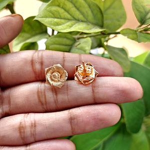 Minimalist cute flower jewelry solid brass texture metal 18k gold plated anti tarnish romantic rose <b>stud</b> earrings gift for her - Product Image 4