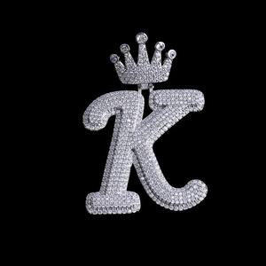 Collier Pendentif Lettre K Couronne Moissanite Iced Out Hip Hop Micro Sertie Plaqué Or Rhodium Breloques Chiffres - Product Image 2