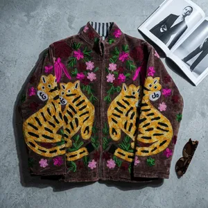 Silkgram <b>Velvet</b> Bomber <b>Jacket</b> Stand Collar Full Sleeve Knitted Floral Pattern Autumn Women's <b>Jacket</b> - Product Image 1