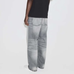 Jean en denim de coton délavé pour homme, coupe droite, taille mi-haute, coupe régulière, décontracté, automne, écologique, respirant - Product Image 4