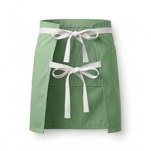 Delantal de Cintura de Algodón Verde con Ribete Blanco, Bolsillos Dobles y Cierre de Broches para Personal de Restaurante y Bar, Uniforme Unisex - Product Image 2