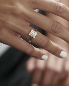 Women's 14lk Gold Emerald Cut Diamond Engagement Ring Prong Setting floral Style - Product Image 5