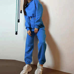 Women's Custom Winter 2026 Solid High Street Breathable Sweatsuit Tracksuit Set XL Casual Fleece <b>Jogger</b> with Quarter Zip - Product Image 3