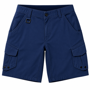 Pantalones Cortos Cargo Azul Marino para Hombre, Cintura Media, Casuales, de Algodón Sólido, Cierre de Botones, Largura hasta la Rodilla, con Bolsillos - Product Image 1